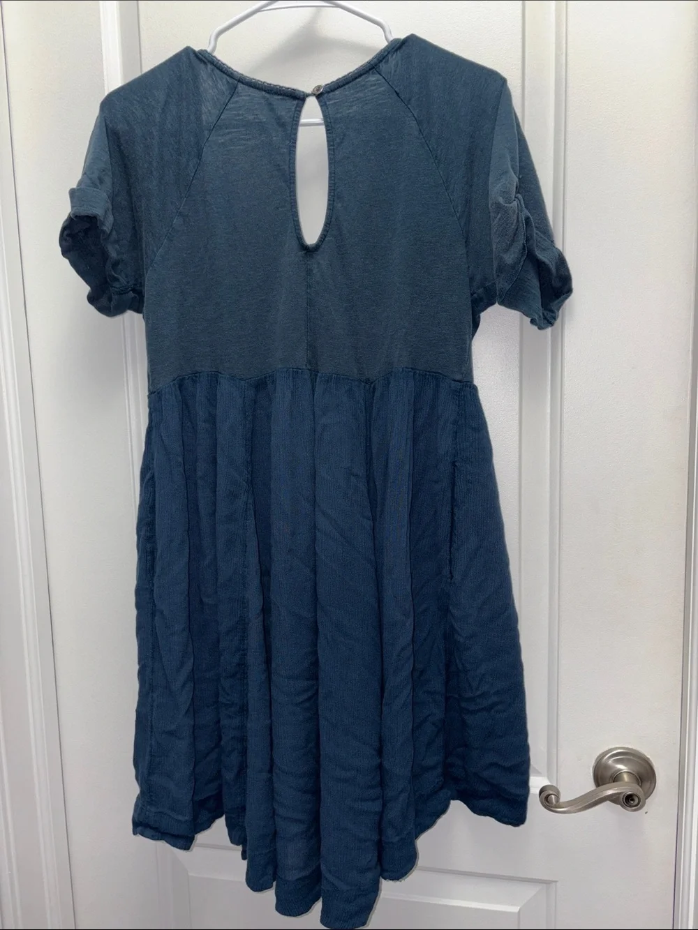 Free People Blue Embroidered Mirror Detail Mini Dress Tunic Small Pockets Boho